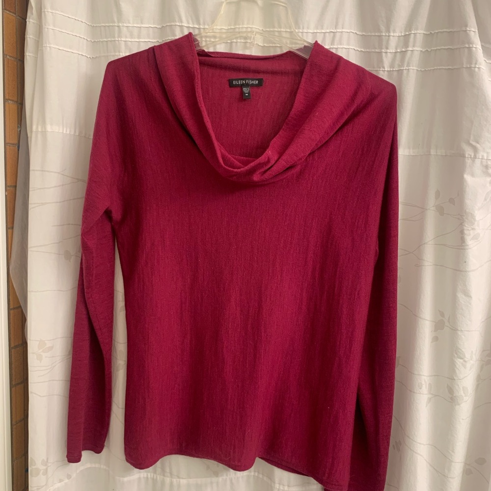 COPY - Eileen Fisher 100% Merino wool, Fuchsia cowel sweater; EUC